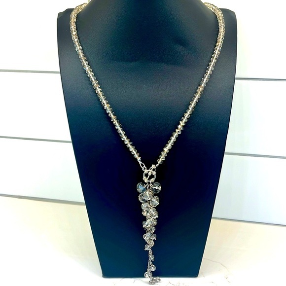 Vintage Sparkling Smokey Silvery Crystal Beaded Necklace - Picture 1 of 12